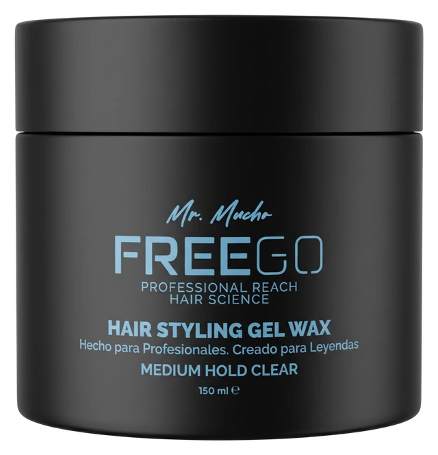 Freego Medium Hold Clear gel wax jar with blue label